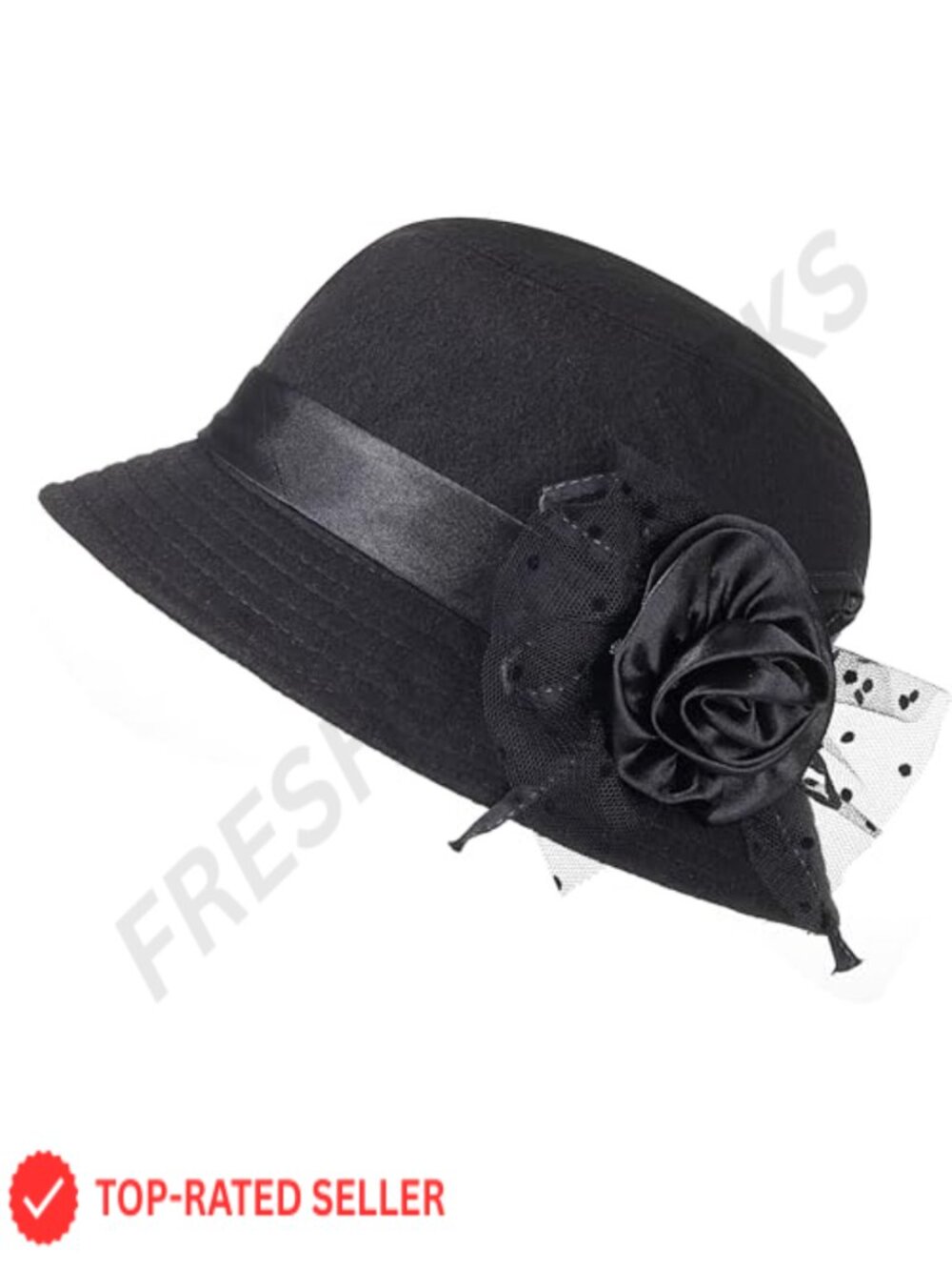 Wide Brim Felt Fedora Hat with Flower, Lightweight